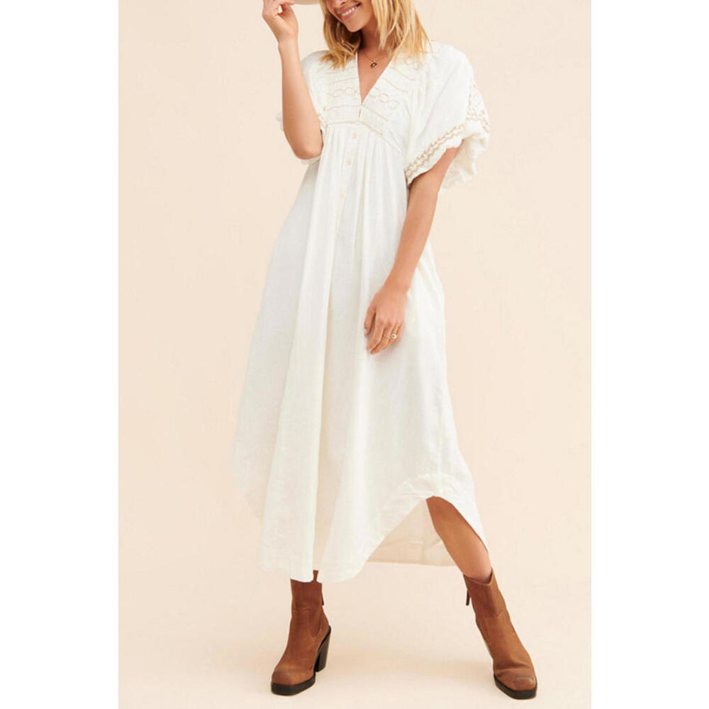 Free People - Bohemian Maxi Button-Up Dress with Embroidery, size XS